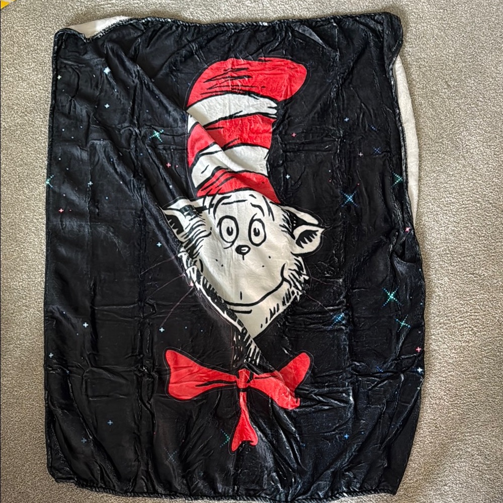 Cat in the Hat Black and Red Blanket